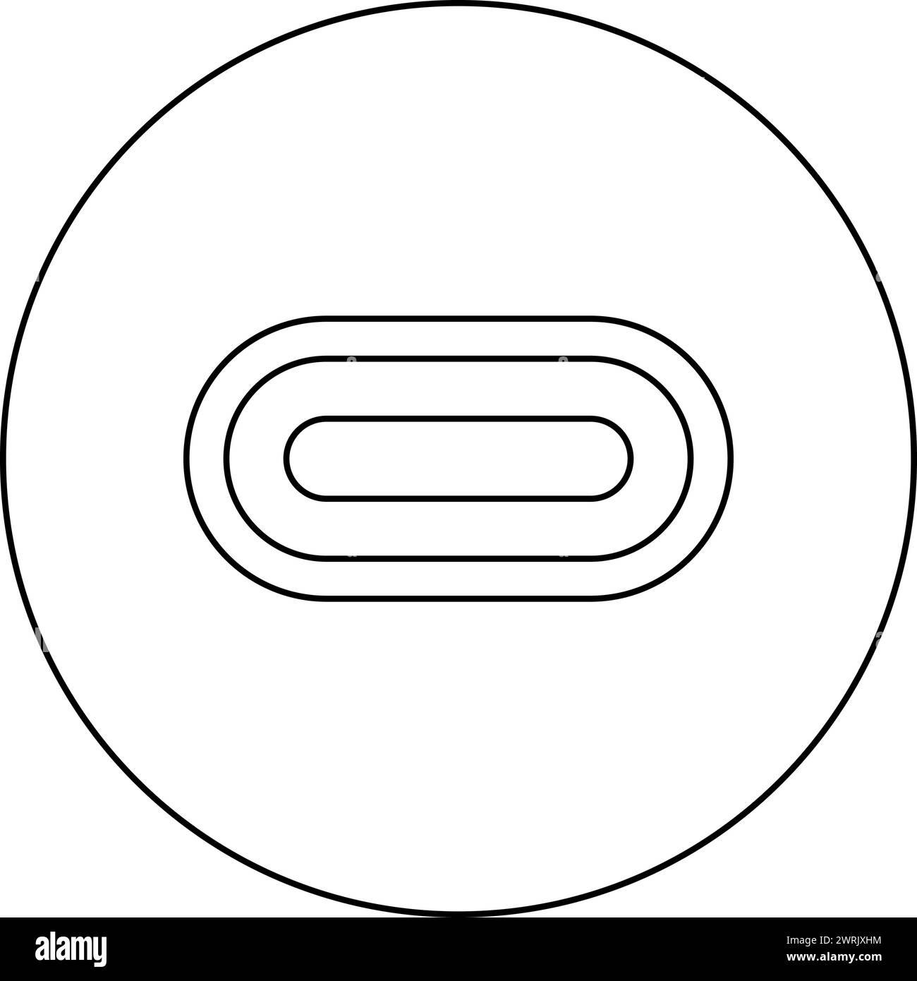 Icona del connettore femmina della porta Lightning dell'interfaccia USB di tipo C in cerchio, colore nero, illustrazione vettoriale immagine contorno sottile Illustrazione Vettoriale