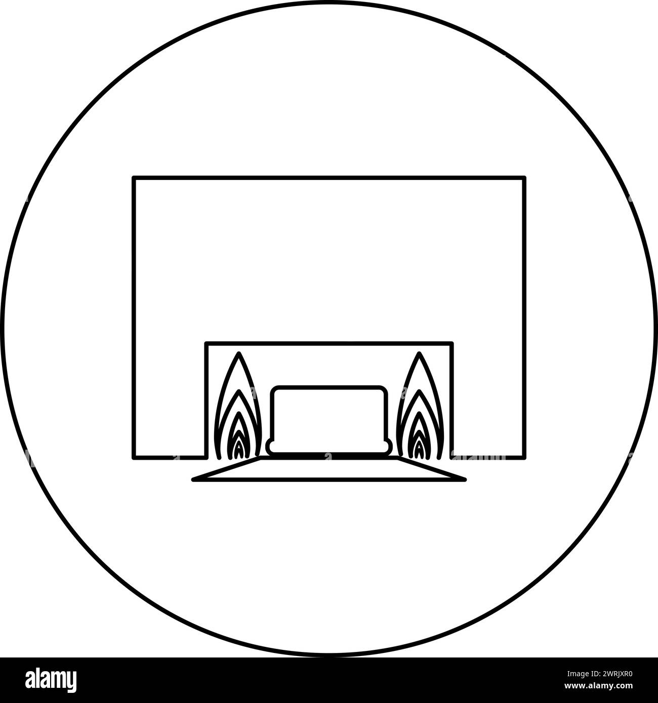 Processo di cremazione crematorio dell'icona dell'apparecchiatura crematoria cremativa in cerchio, colore nero, illustrazione vettoriale, contorno immagine sottile Illustrazione Vettoriale