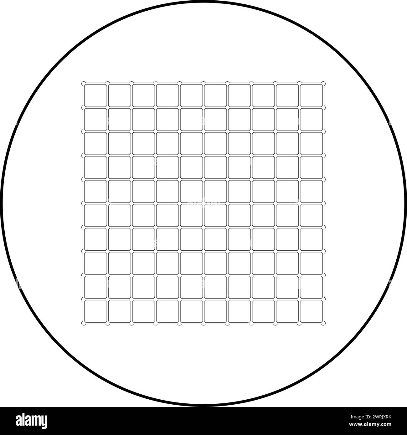 Icona a scacchi con griglia quadrata in cerchio, colore nero, illustrazione vettoriale, contorno immagine, linea di contorno, stile sottile semplice Illustrazione Vettoriale