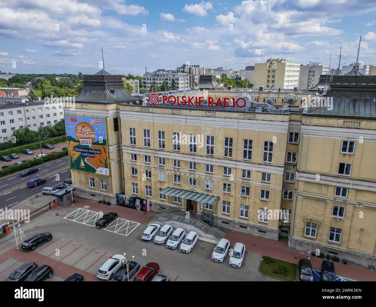 Sede centrale di Polskie radio - radio polacca, ente nazionale statale di radiodiffusione finanziato con fondi pubblici a Varsavia, Polonia Foto Stock