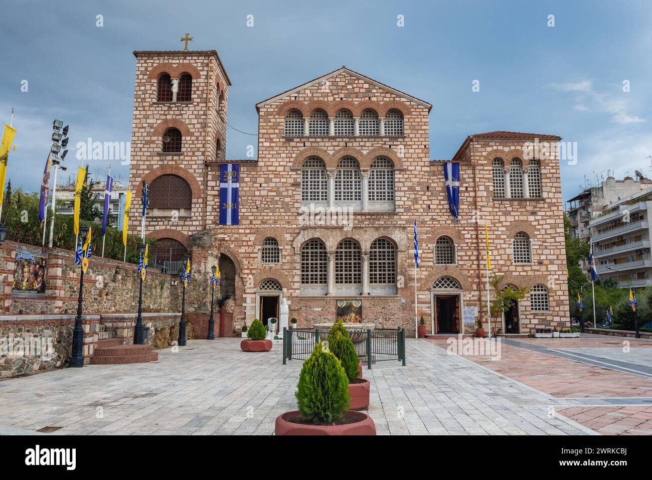 Facciata anteriore della Chiesa di San Demetrio - Hagios Demetrios nella città di Salonicco, Grecia Foto Stock