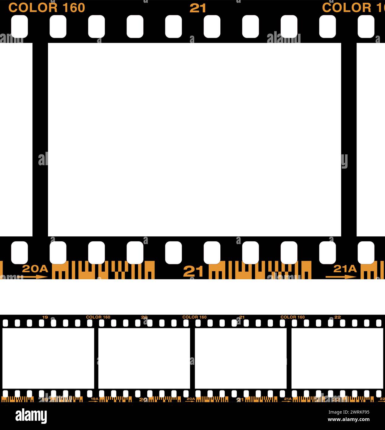 Illustrazione vettoriale del bordo della pellicola fotografica analogica con codici a barre Illustrazione Vettoriale
