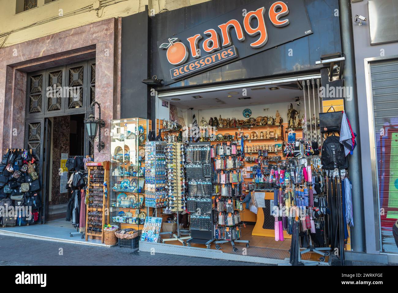 Negozio di articoli da regalo Orange in piazza Aristotelous a Salonicco, Grecia Foto Stock