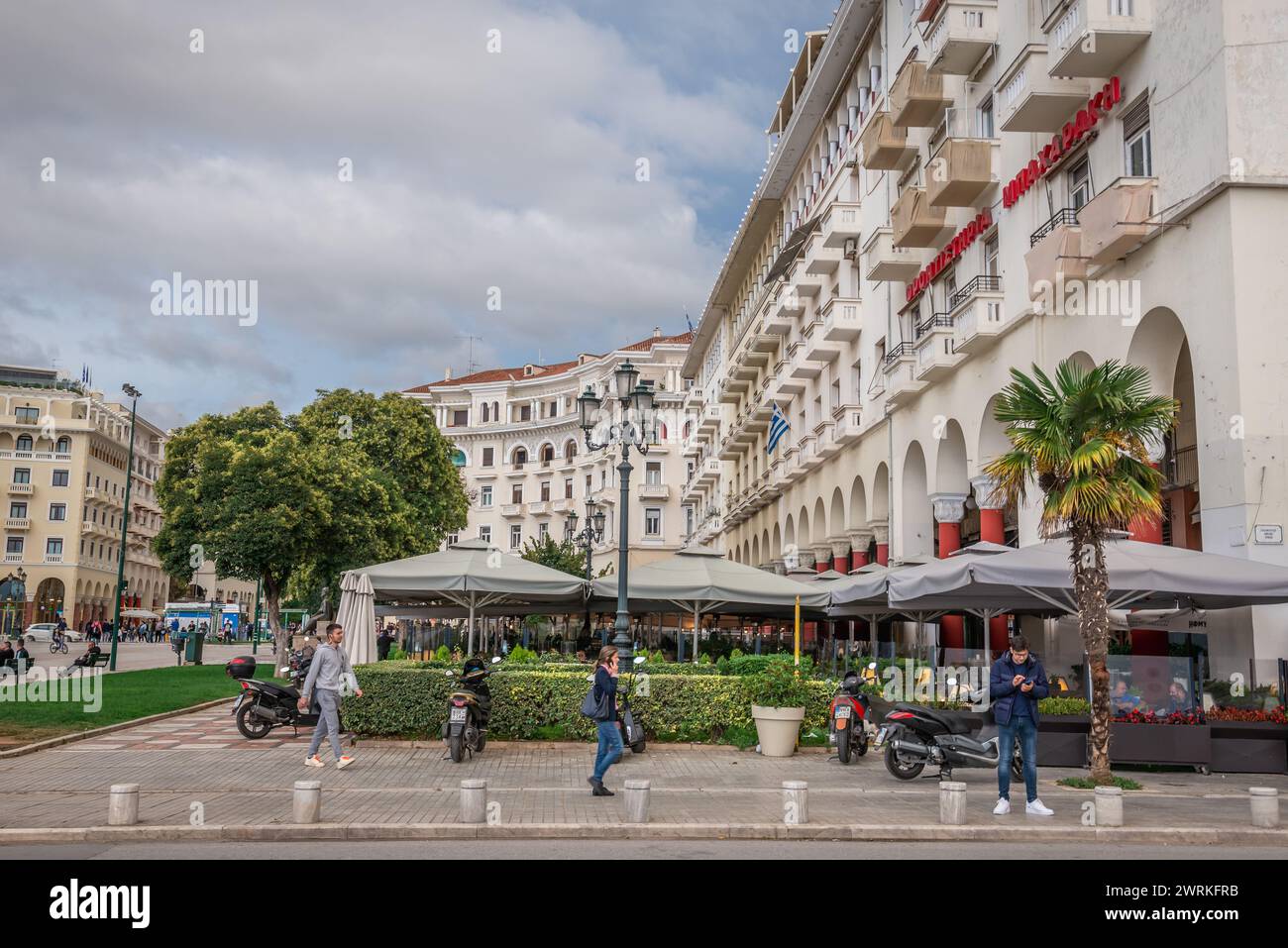 Vista su Piazza Aristotele nella città di Salonicco, Grecia Foto Stock