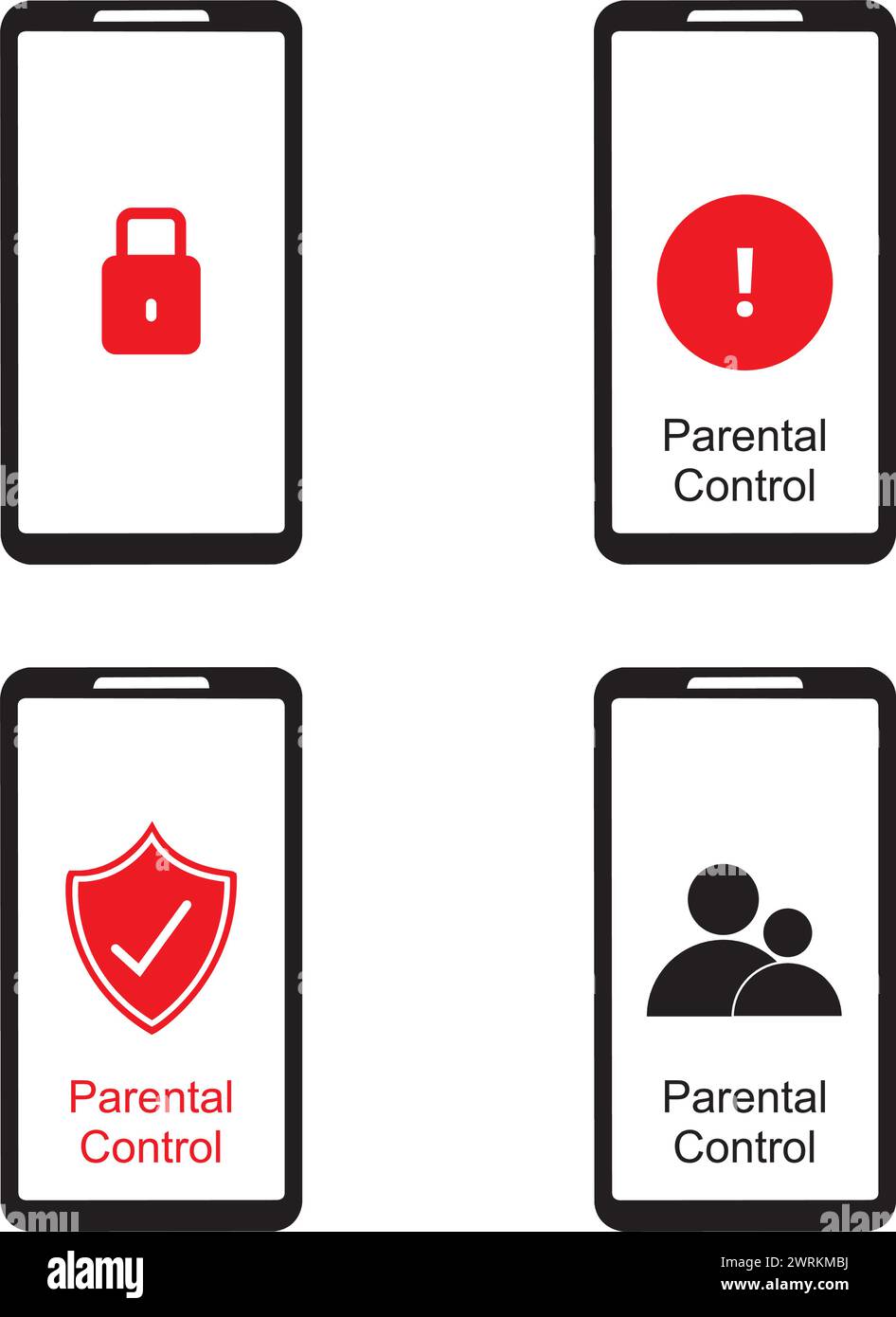 Banner del controllo genitori sugli schermi dello smartphone su sfondo bianco Illustrazione Vettoriale