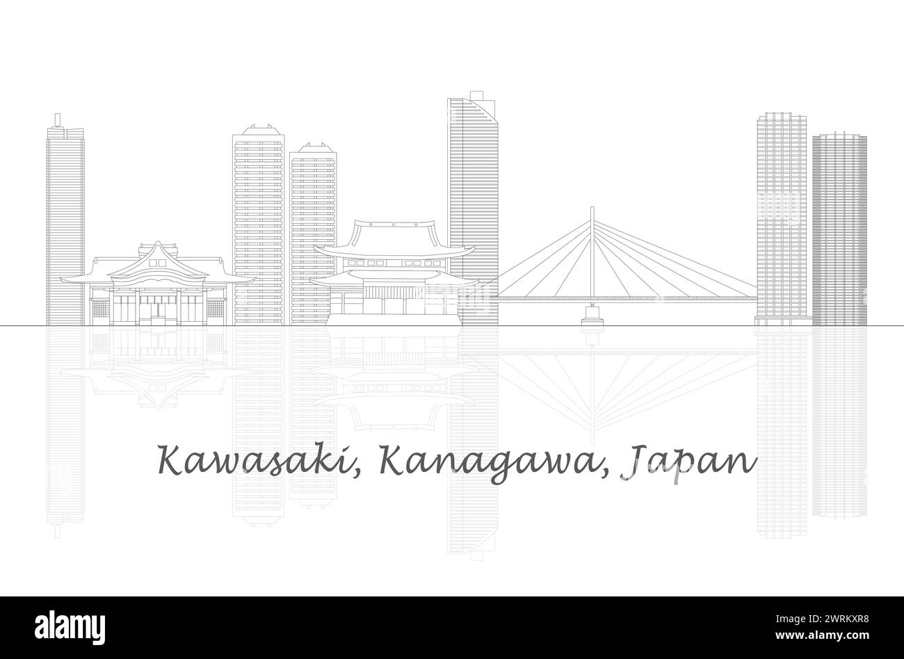 Contorno panorama della città di Kawasaki, Kanagawa, Giappone - illustrazione vettoriale Illustrazione Vettoriale