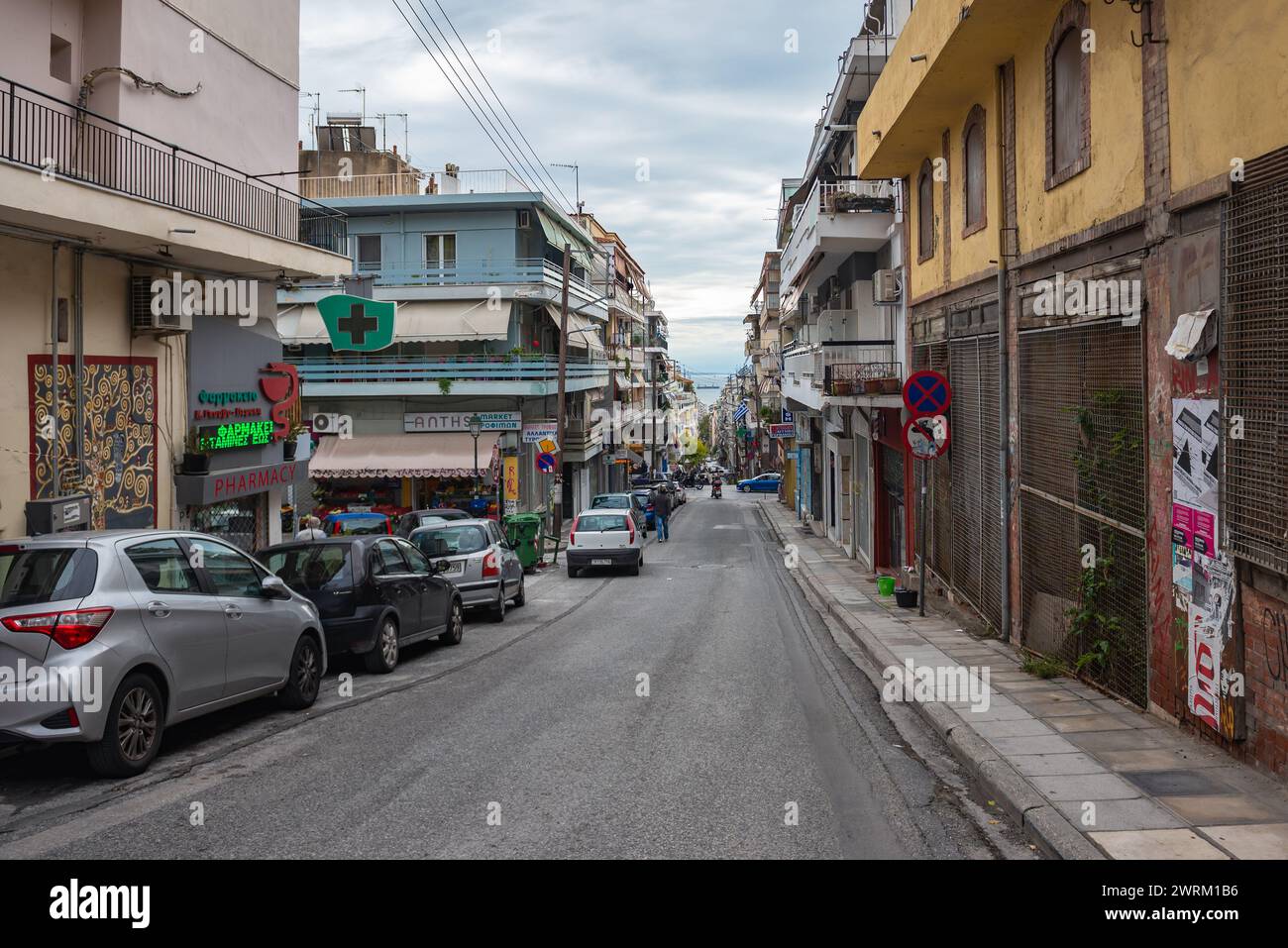 Via Agias Sofias nella città di Salonicco, Grecia Foto Stock