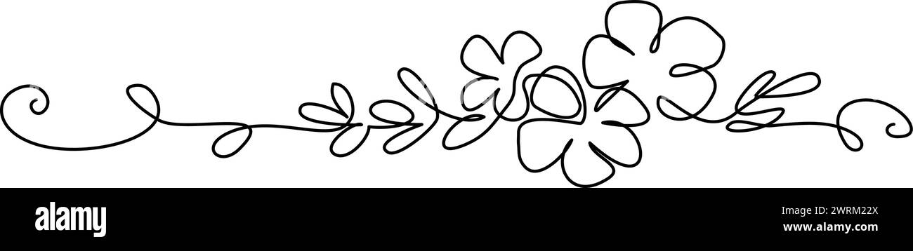 Bordo riga decorazione fiori. Disegno continuo su una linea. Illustrazione Vettoriale