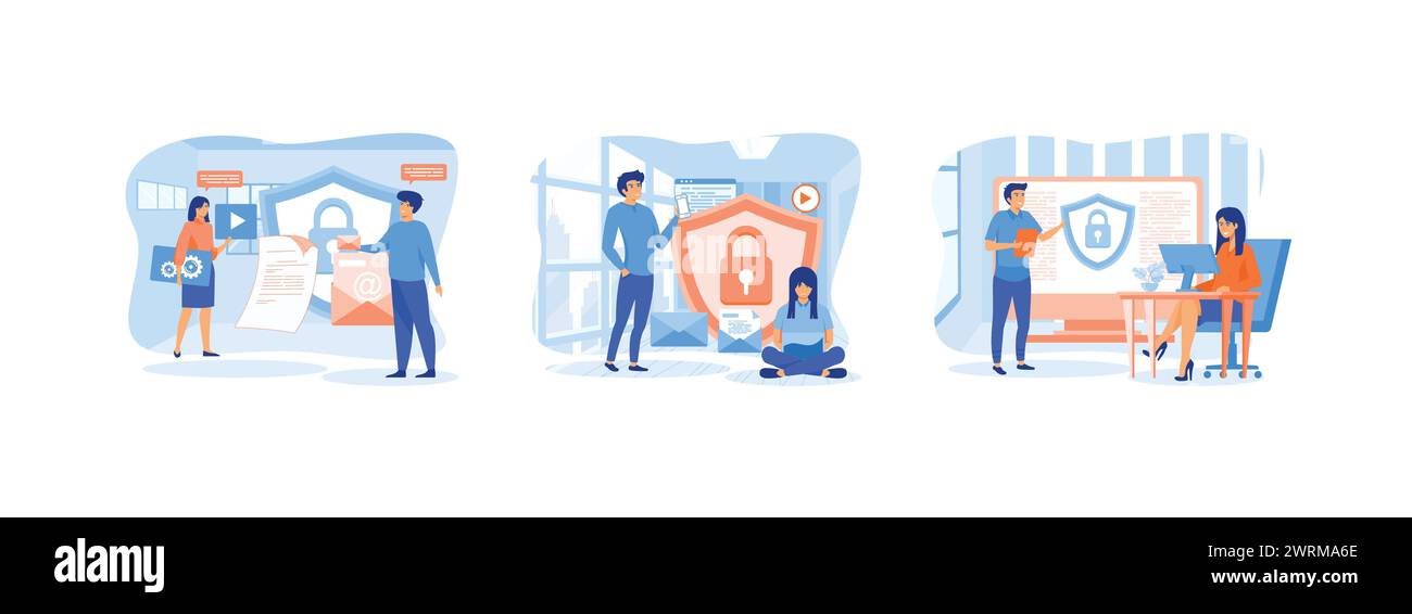 Protezione dei dati. Protezione dei dati personali. Sicurezza Internet. Protezione dei dati 1 Imposta immagine moderna vettoriale piatta Illustrazione Vettoriale