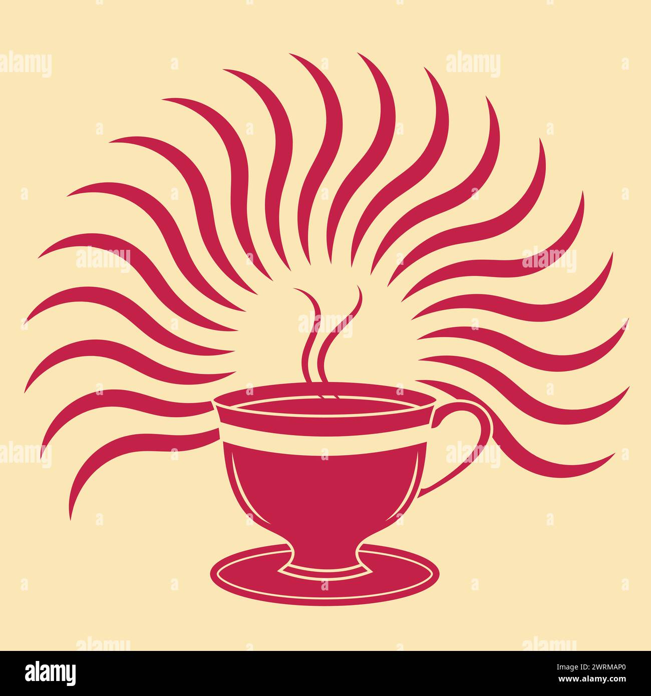 Tazza di caffè o tè mattutina con logo decorativo e design vettoriale Illustrazione Vettoriale