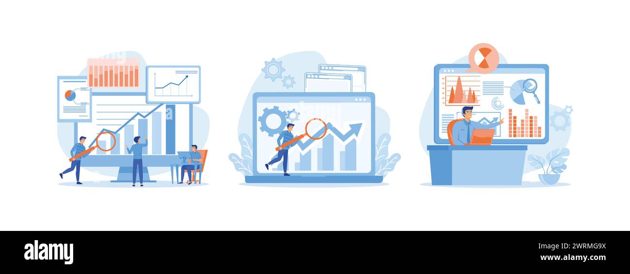 Progettazione di analisi statistiche e dei dati per investimenti finanziari aziendali, analisi dei dati per investimenti finanziari aziendali, business basato sui dati. analisi dei dati Illustrazione Vettoriale