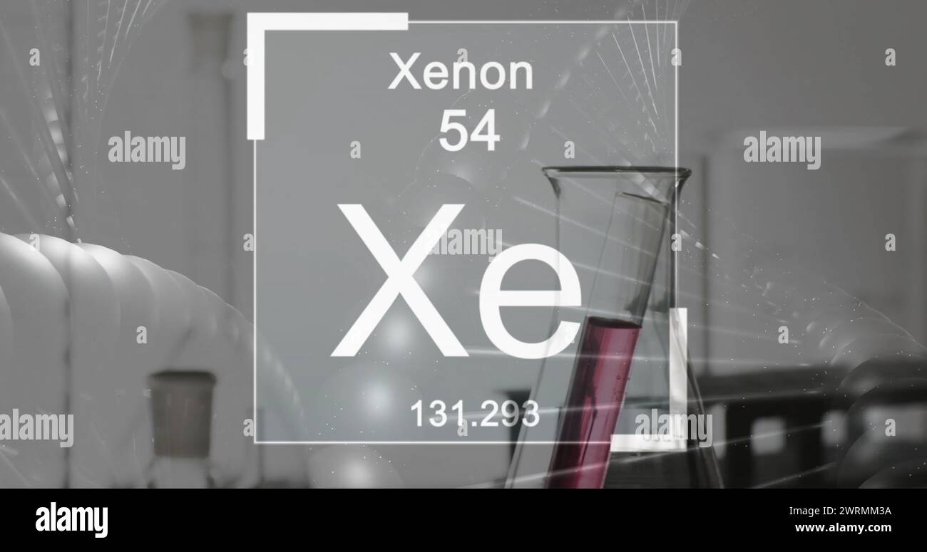Immagine del simbolo dell'elemento chimico sulle piastre da laboratorio su sfondo grigio Foto Stock