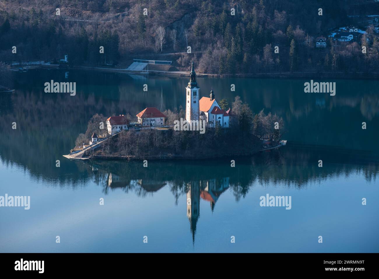 Lago di Bled: Chiesa della Madre di Dio. Slovenia Foto Stock