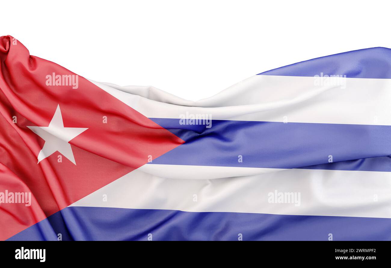 Bandiera di Cuba isolata su sfondo bianco con spazio di copia sopra. Rendering 3D. Foto Stock