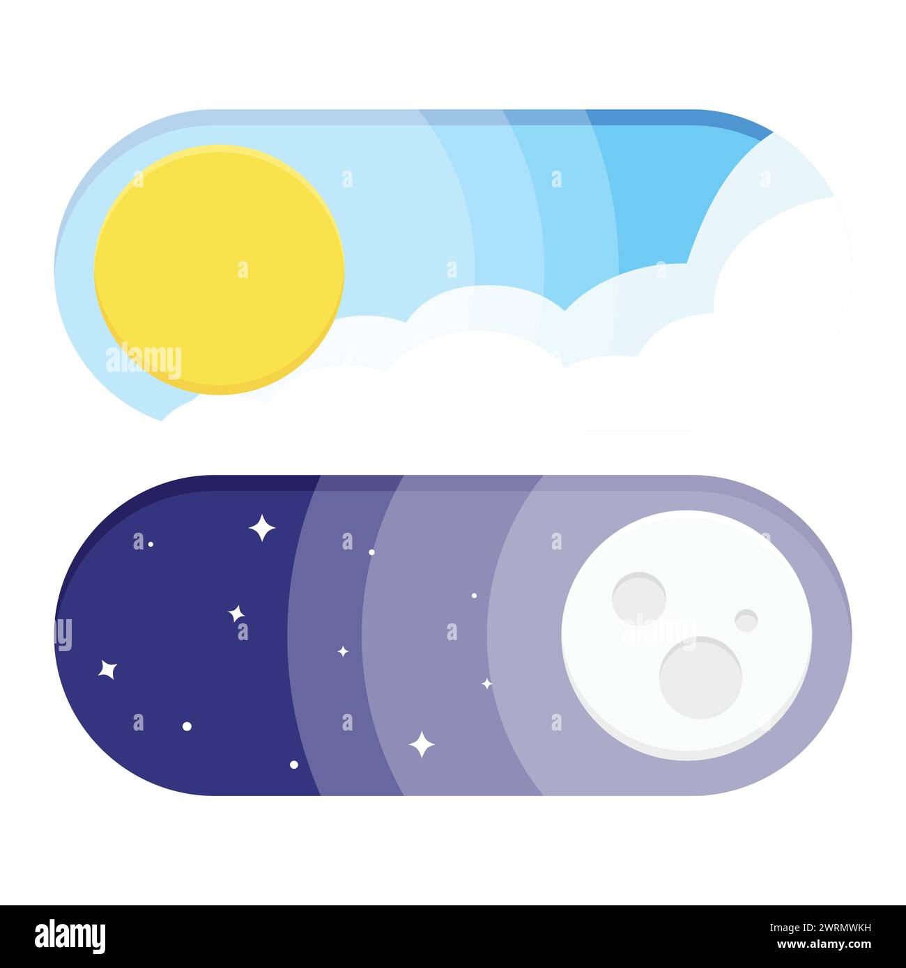 Interruttore modalità giorno e notte isolato su sfondo bianco. commutatore modalità chiaro o scuro, illustrazione vettoriale Illustrazione Vettoriale