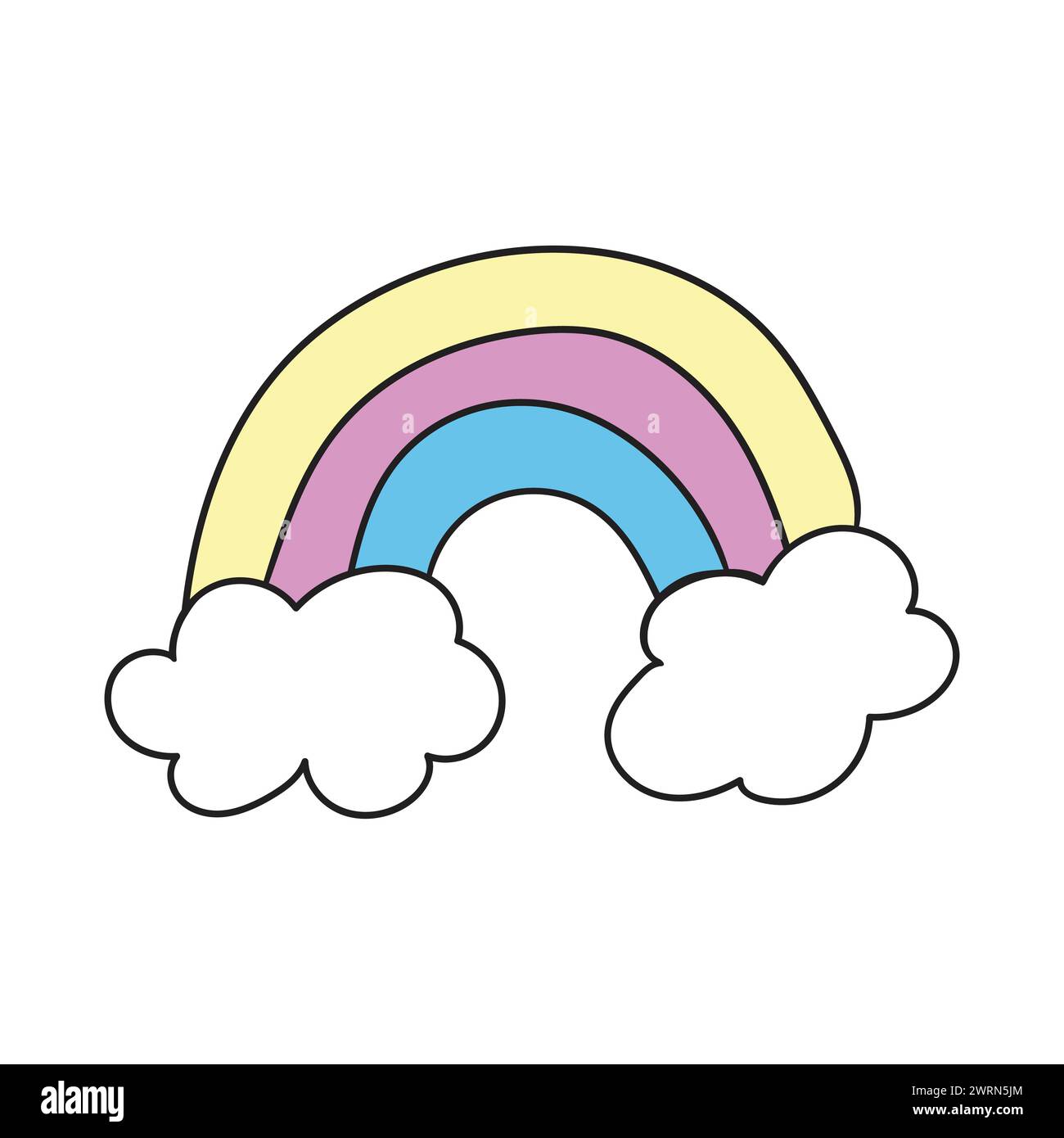 Illustrazione del contorno disegnata a mano con l'arcobaleno. disegno per bambini Illustrazione Vettoriale