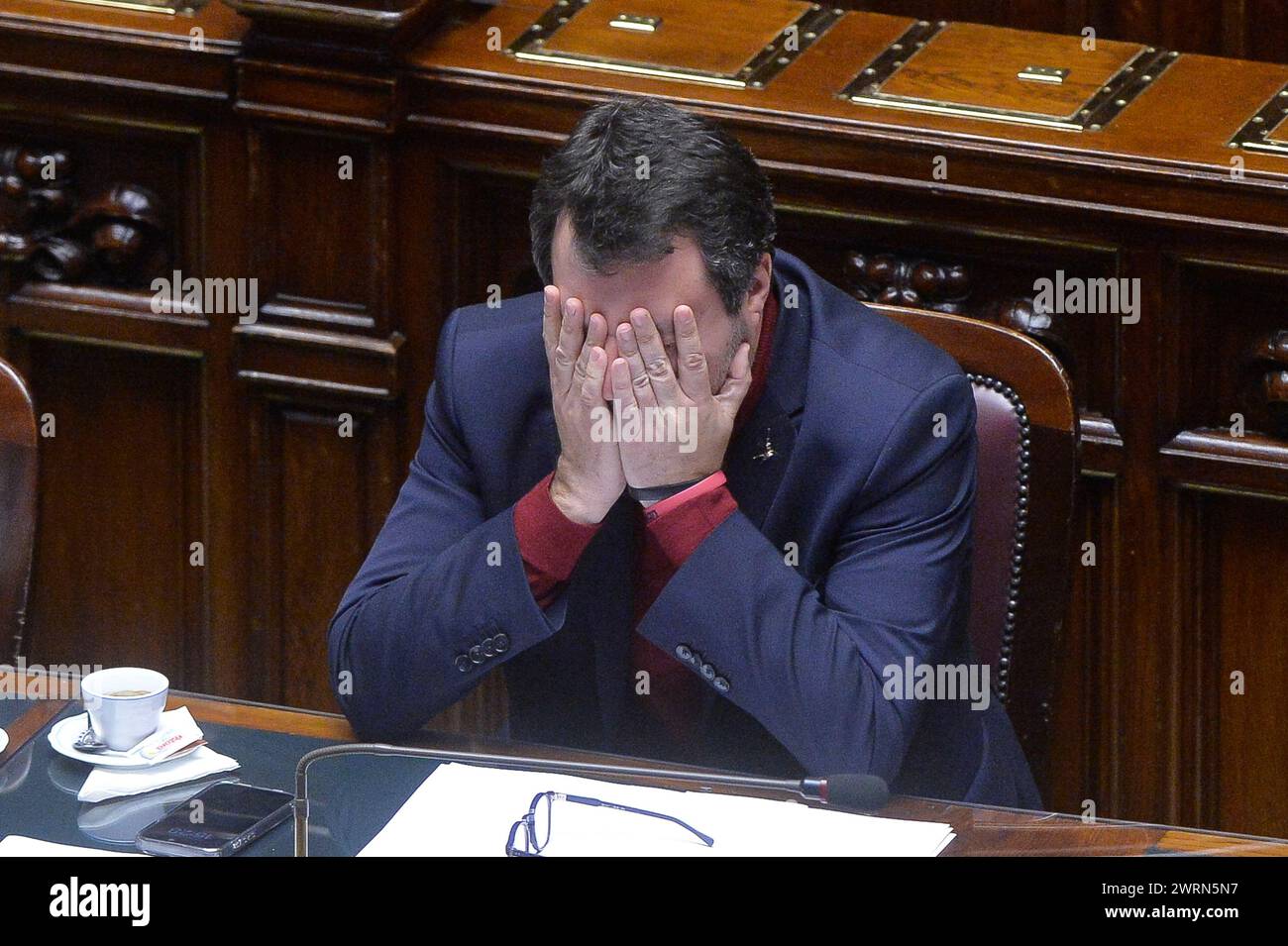 Italia, Roma, 13 marzo 2024: Matteo Salvini, Ministro dei trasporti e delle infrastrutture, partecipa alla camera dei deputati sul "tempo delle interrogazioni" foto © Stefano Carofei/sintesi/Alamy Live News Foto Stock