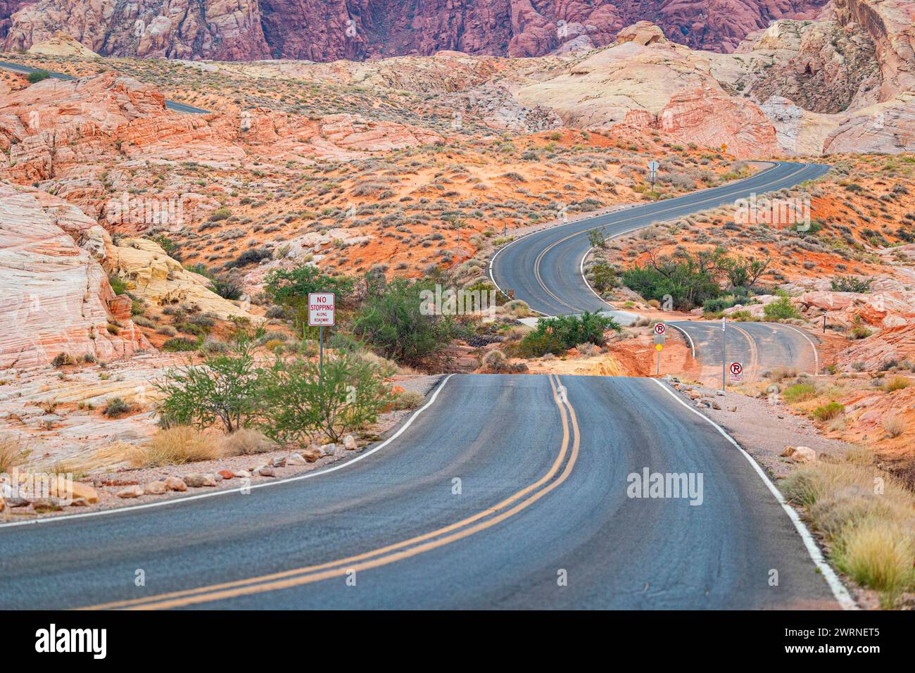 Una strada maestosa che attraversa la splendida Valle del fuoco, Nevada, Stati Uniti d'America, Nord America Copyright: Carloxalbertoxconti 1369-147 Foto Stock