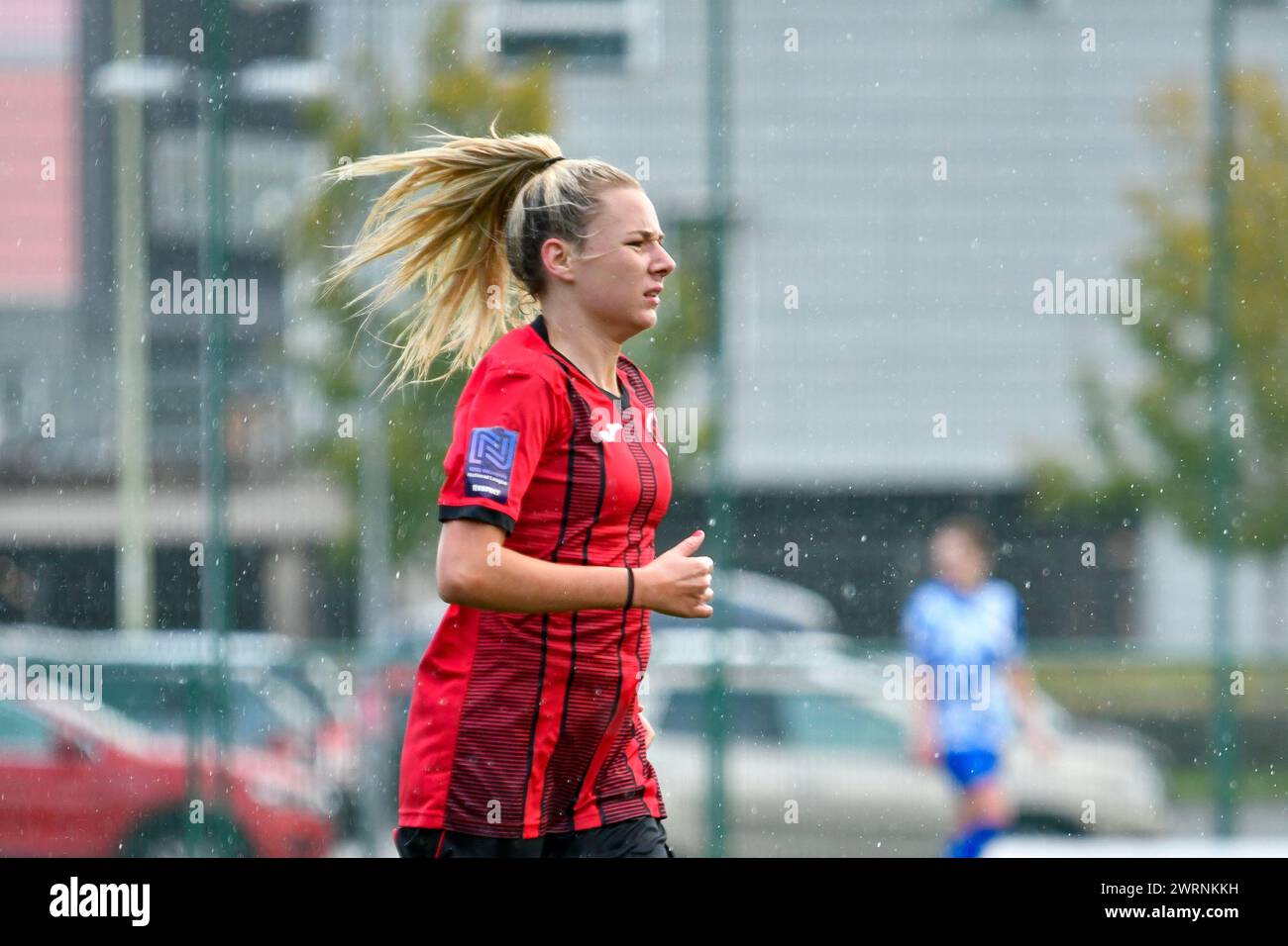 Ystrad Mynach, Galles. 3 ottobre 2021. Jessica Watkins di Hounslow Women durante la partita di fa Women's National League Southern Premier Division tra Cardiff City Ladies e Hounslow Women al Centre of Sporting Excellence di Ystrad Mynach, Galles, Regno Unito, il 3 ottobre 2021. Crediti: Duncan Thomas/Majestic Media. Foto Stock