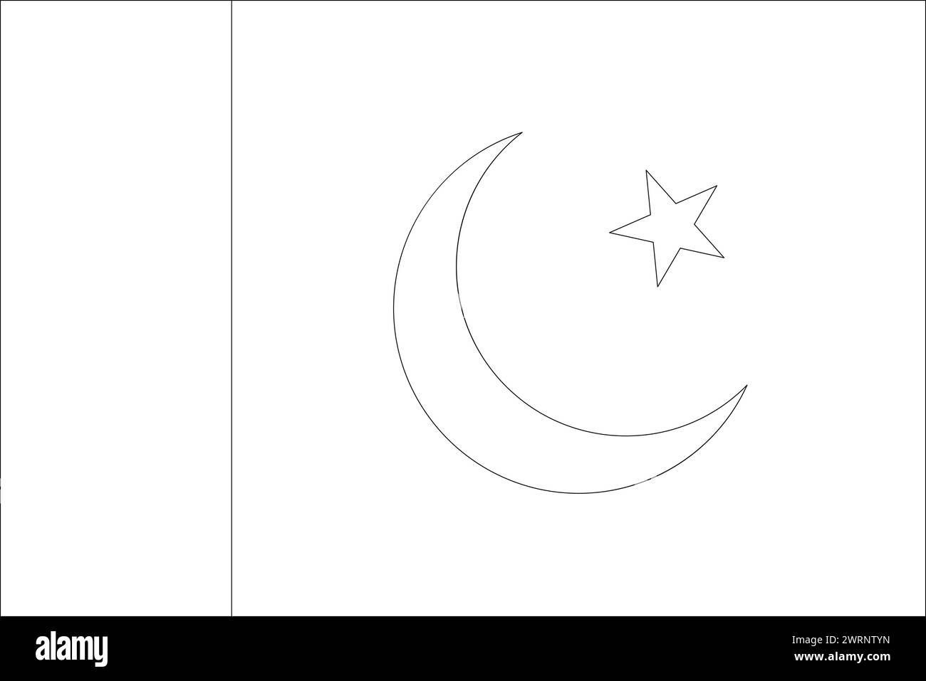 Bandiera Pakistan - sottile struttura a reticolo con contorno vettoriale nero isolata su sfondo bianco. Pronto per la colorazione. Illustrazione Vettoriale