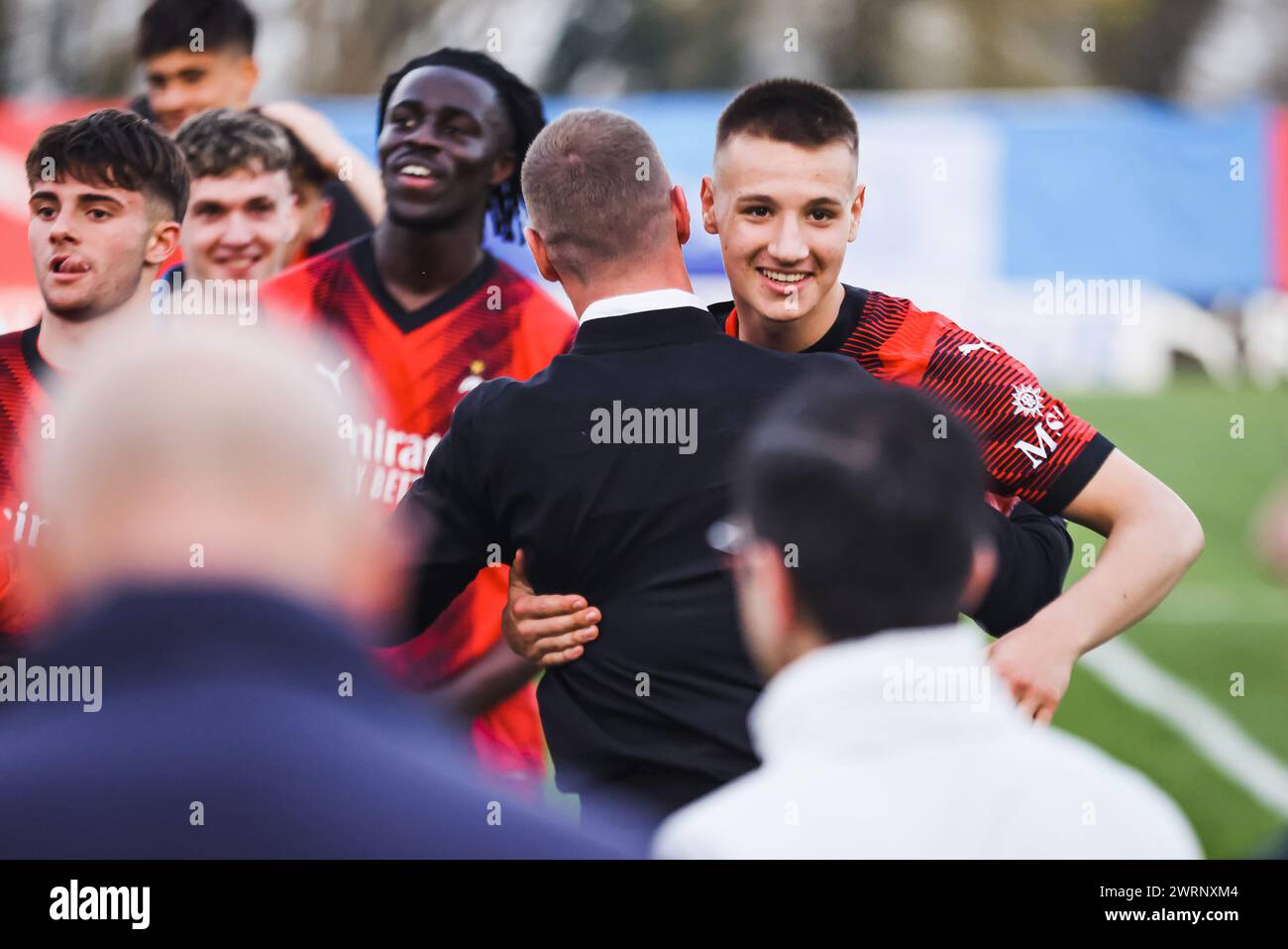 Milano, Italia. 13 marzo 2024. Milan, giocatore dell'AC Milan Francesco Camarda alla partita di Lega Giovanile Milano - Real Madrid alla Casa del calcio PUMA. Nella foto: Francesco Camarda credito: Agenzia fotografica indipendente/Alamy Live News Foto Stock