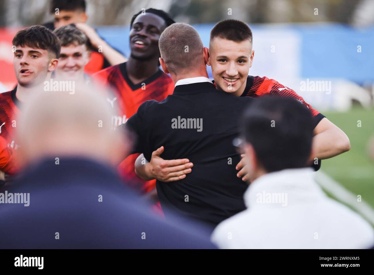 Milano, Italia. 13 marzo 2024. Milan, giocatore dell'AC Milan Francesco Camarda alla partita di Lega Giovanile Milano - Real Madrid alla Casa del calcio PUMA. Nella foto: Francesco Camarda credito: Agenzia fotografica indipendente/Alamy Live News Foto Stock