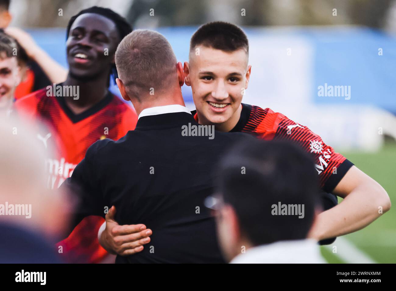 Milano, Italia. 13 marzo 2024. Milan, giocatore dell'AC Milan Francesco Camarda alla partita di Lega Giovanile Milano - Real Madrid alla Casa del calcio PUMA. Nella foto: Francesco Camarda credito: Agenzia fotografica indipendente/Alamy Live News Foto Stock