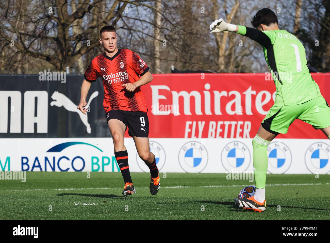 Milano, Italia. 13 marzo 2024. Milan, giocatore dell'AC Milan Francesco Camarda alla partita di Lega Giovanile Milano - Real Madrid alla Casa del calcio PUMA. Nella foto: Francesco Camarda credito: Agenzia fotografica indipendente/Alamy Live News Foto Stock