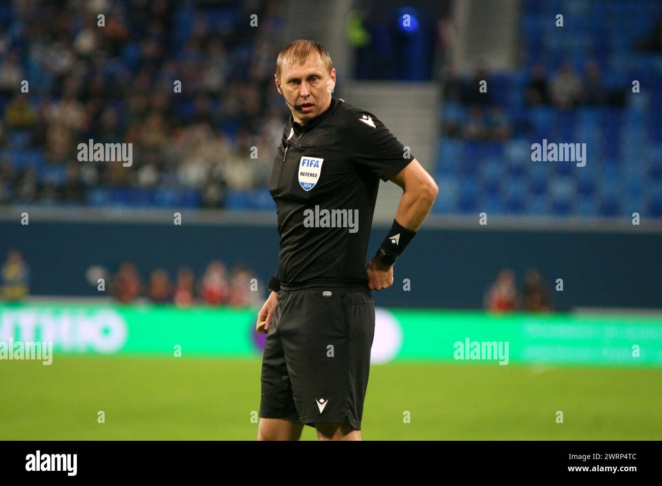 San Pietroburgo, Russia. 13 marzo 2024. Arbitro capo, giudice, Sergey Ivanov visto durante la Coppa di Russia 2023/2024 partita di calcio tra Zenit San Pietroburgo e Krylia Dinamo Mosca alla Gazprom Arena. Punteggio finale: Zenit 2:0 Dinamo. (Foto di Maksim Konstantinov/SOPA Images/Sipa USA) credito: SIPA USA/Alamy Live News Foto Stock