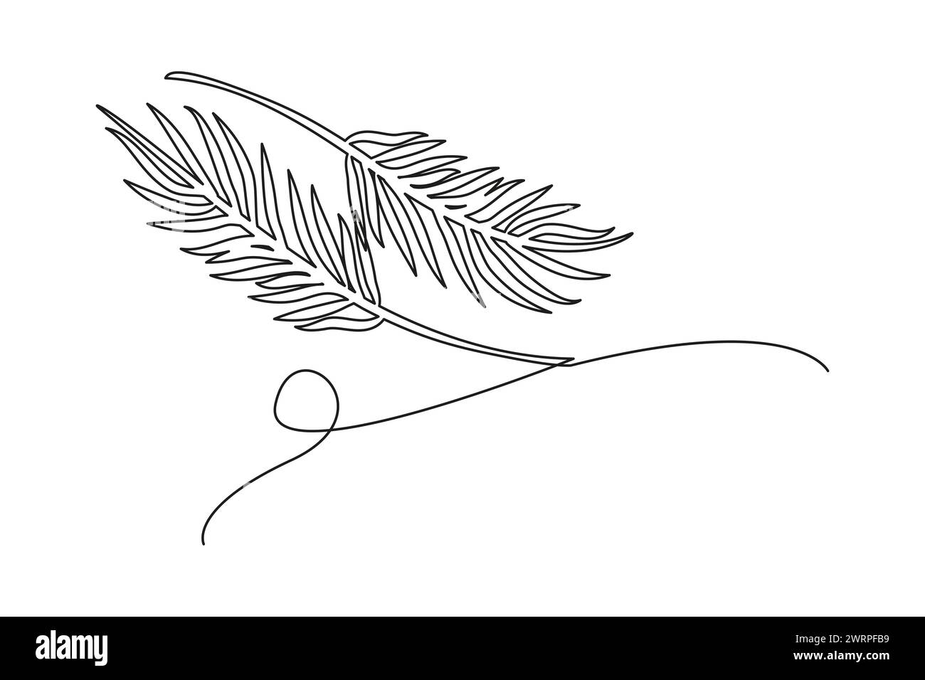 One Line Art of Tropical Leaf and Pebble. Illustrazione vettoriale. EPS 10. Illustrazione Vettoriale