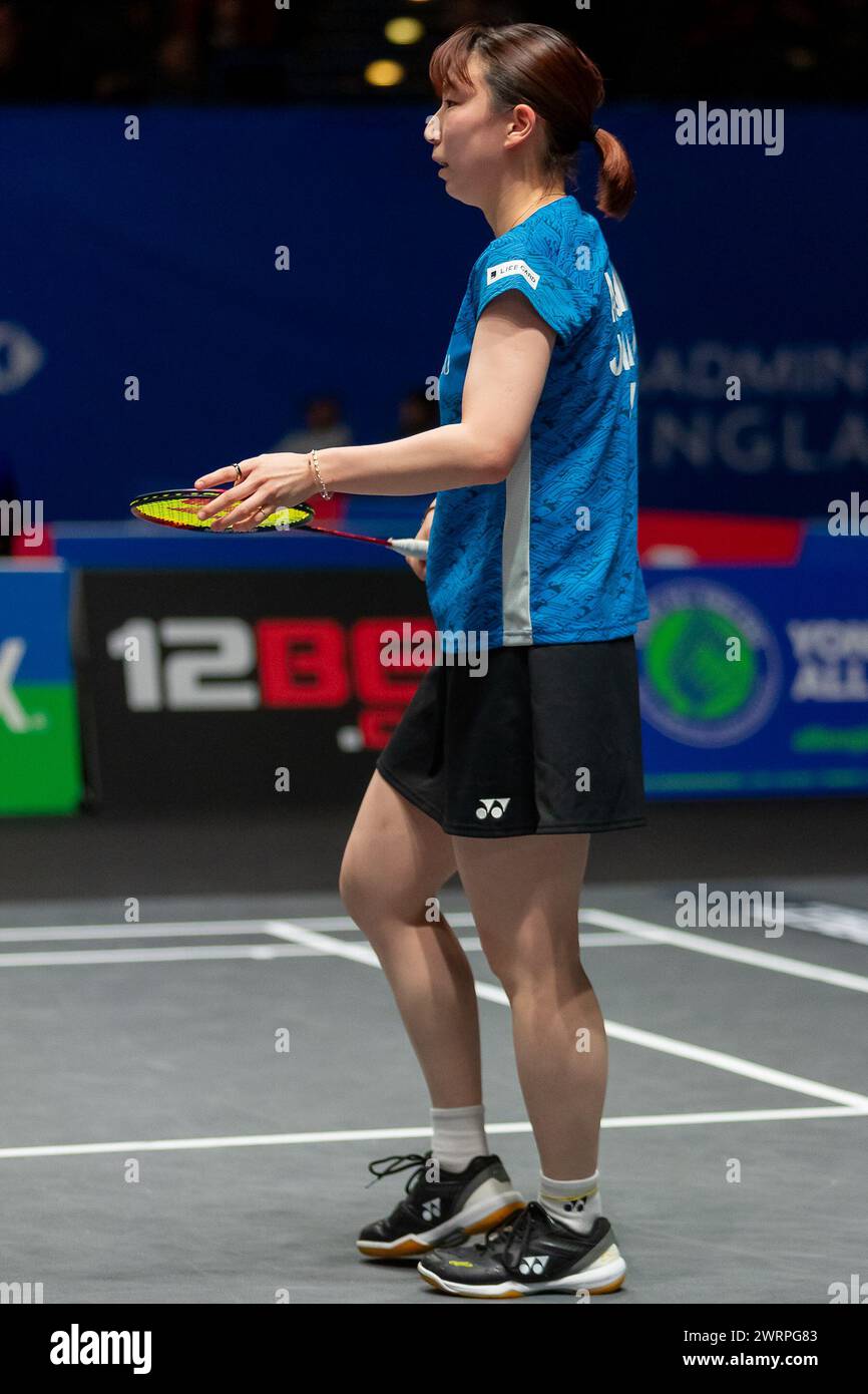 Birmingham, Regno Unito il 13 marzo 2024, Arisa Higashino (JPN) del Giappone gareggiò nel Mixed Doubles match al Yonex All England Badminton Badminton Championships 2024 all'Utilita Arena di Birmingham, Regno Unito il 13 marzo 2024. Crediti: ProSportsImages/AFLO/Alamy Live News Foto Stock