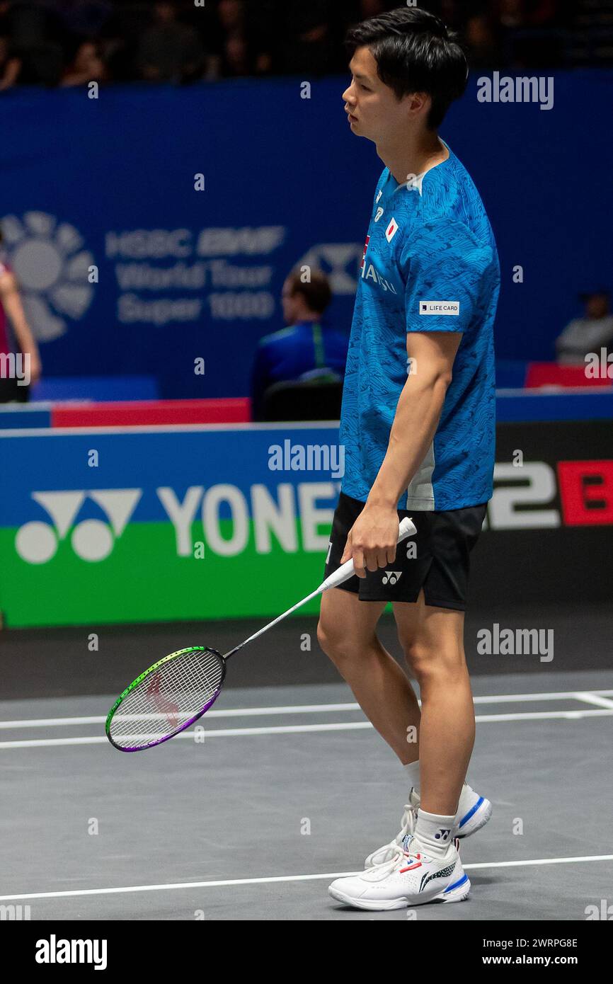 Birmingham, Regno Unito il 13 marzo 2024, Yuta Watanabe (JPN) del Giappone gareggiò nel Mixed Doubles Match al Yonex All England Badminton Badminton Championships 2024 all'Utilita Arena di Birmingham, Regno Unito il 13 marzo 2024. Crediti: ProSportsImages/AFLO/Alamy Live News Foto Stock