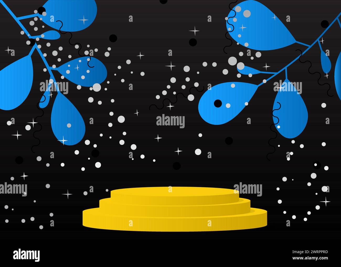 Espositore per modelli blu, nero, giallo e bianco. Podio del supporto del cilindro vettoriale. Vetrina per la presentazione. Illustrazione Vettoriale