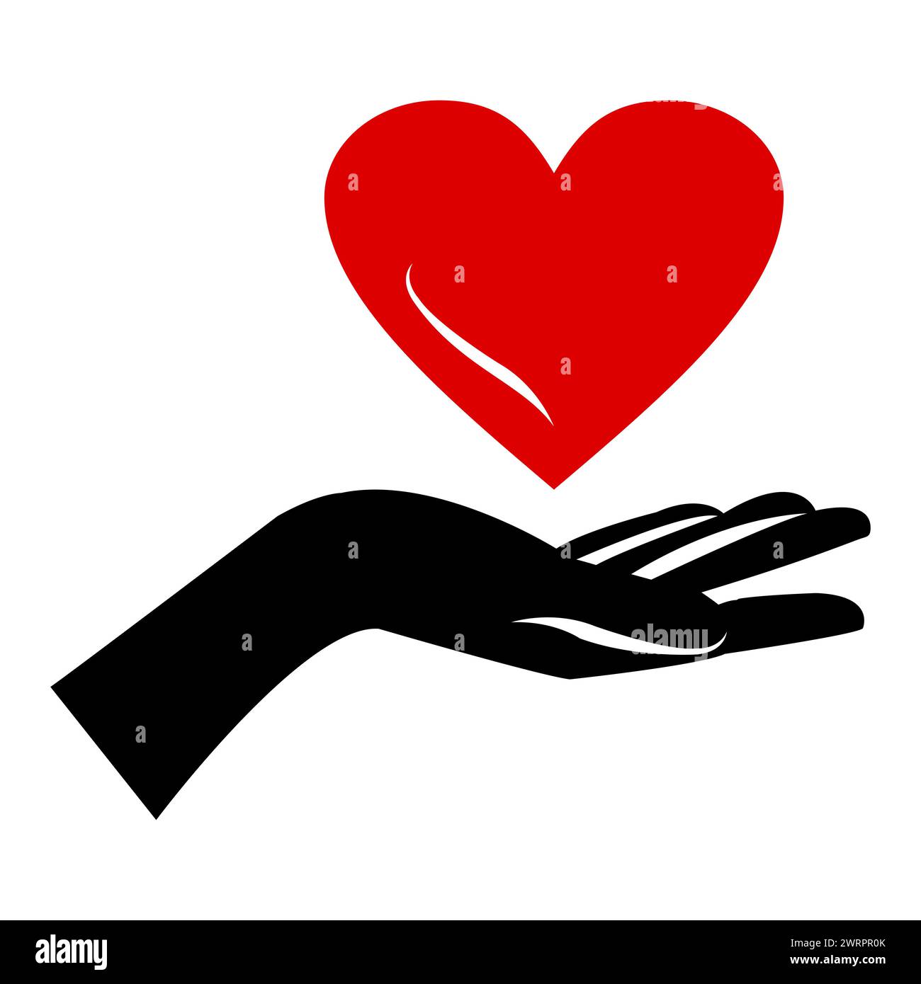 Cuore in mano. Cuore in mano. Icona vettoriale. Icone di silhouette di beneficenza. Poster di volontariato. Donazione, Love Icons. Illustrazione Vettoriale