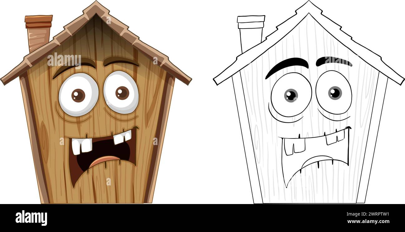 Due case con espressioni facciali simili a quelle umane. Illustrazione Vettoriale