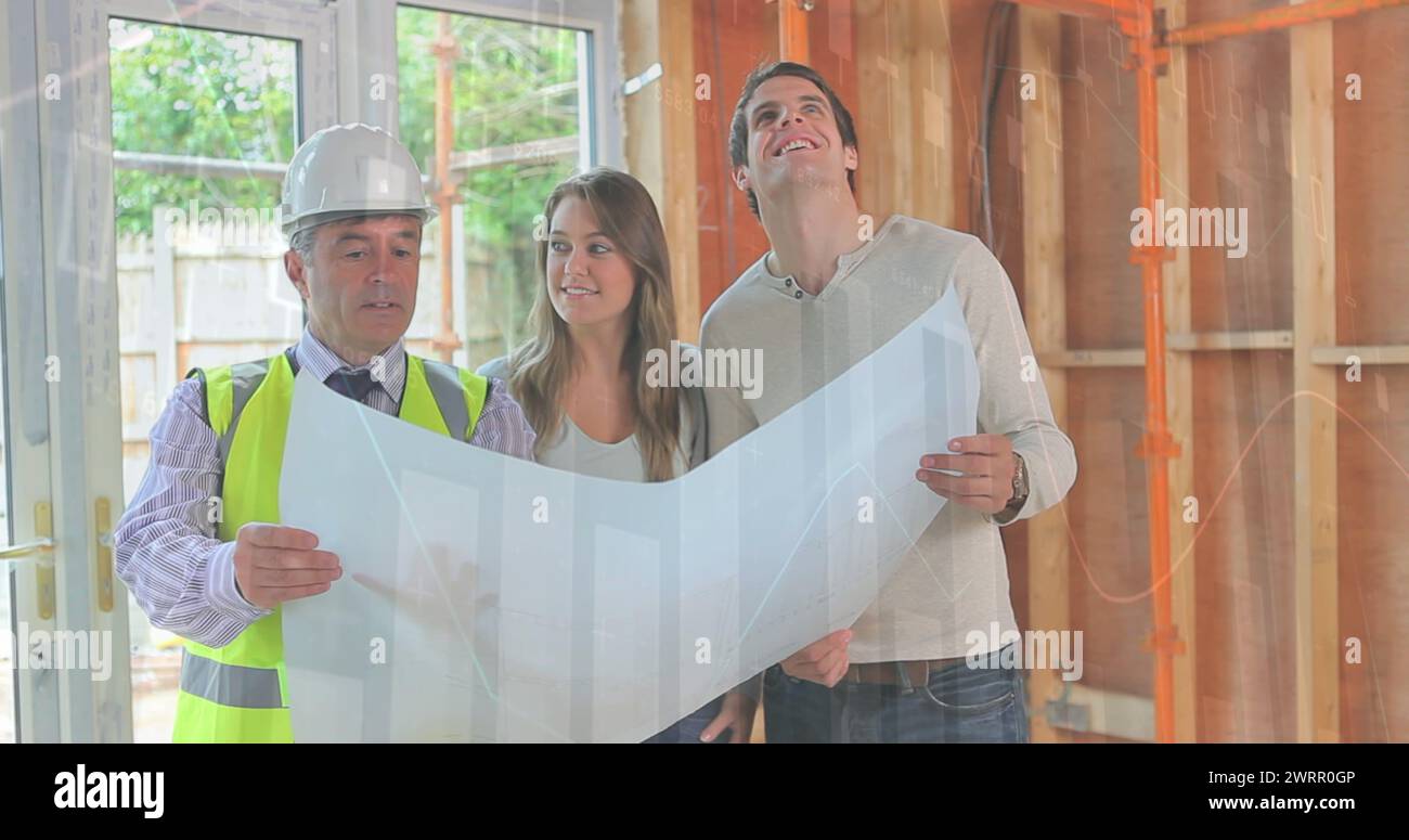 Immagine dell'elaborazione delle statistiche su un ingegnere maschio e piani di detenzione di coppia in cantiere Foto Stock