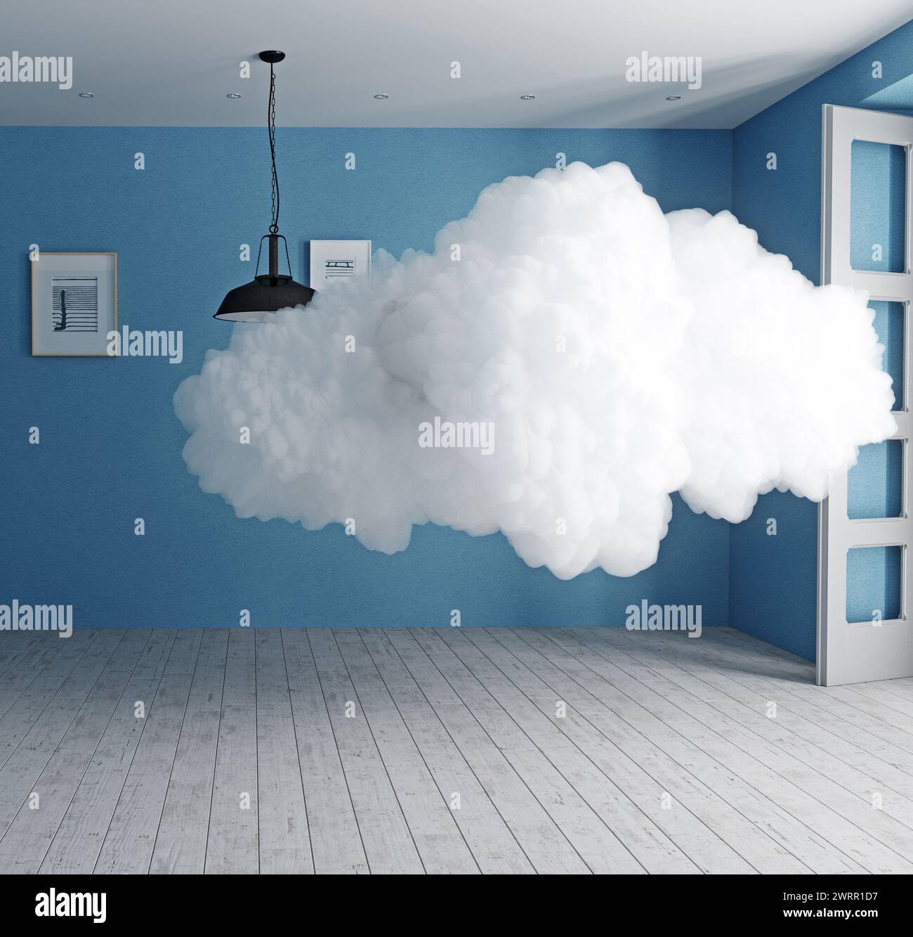 Il cloud in camera. 3d concetto creativo il rendering Foto Stock