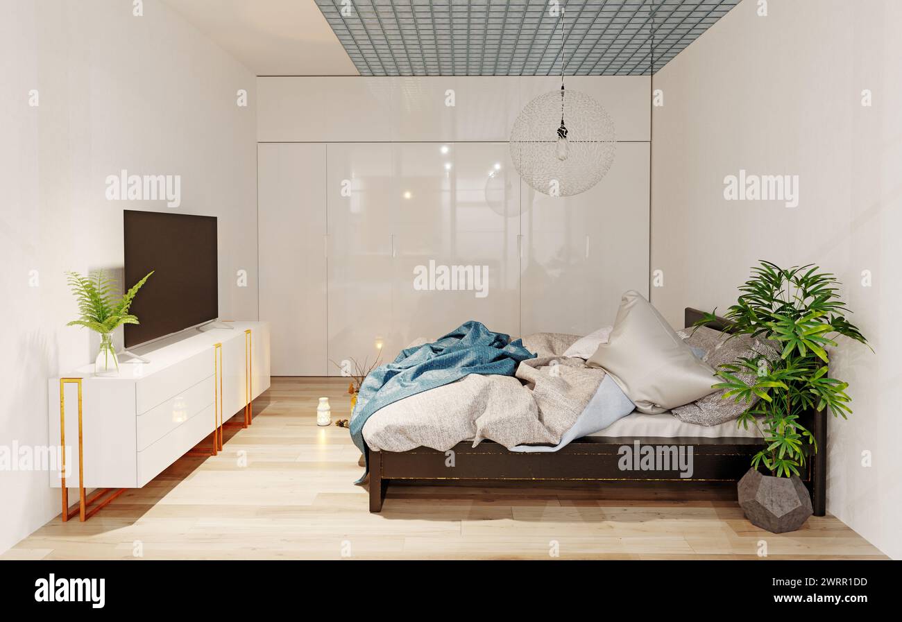 Camera da letto moderni interni. Il rendering 3D design concept Foto Stock