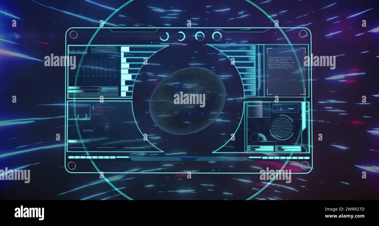 Immagine della scansione dei globuli rossi e dell'oscilloscopio su schermo digitale su tracce di luce Foto Stock