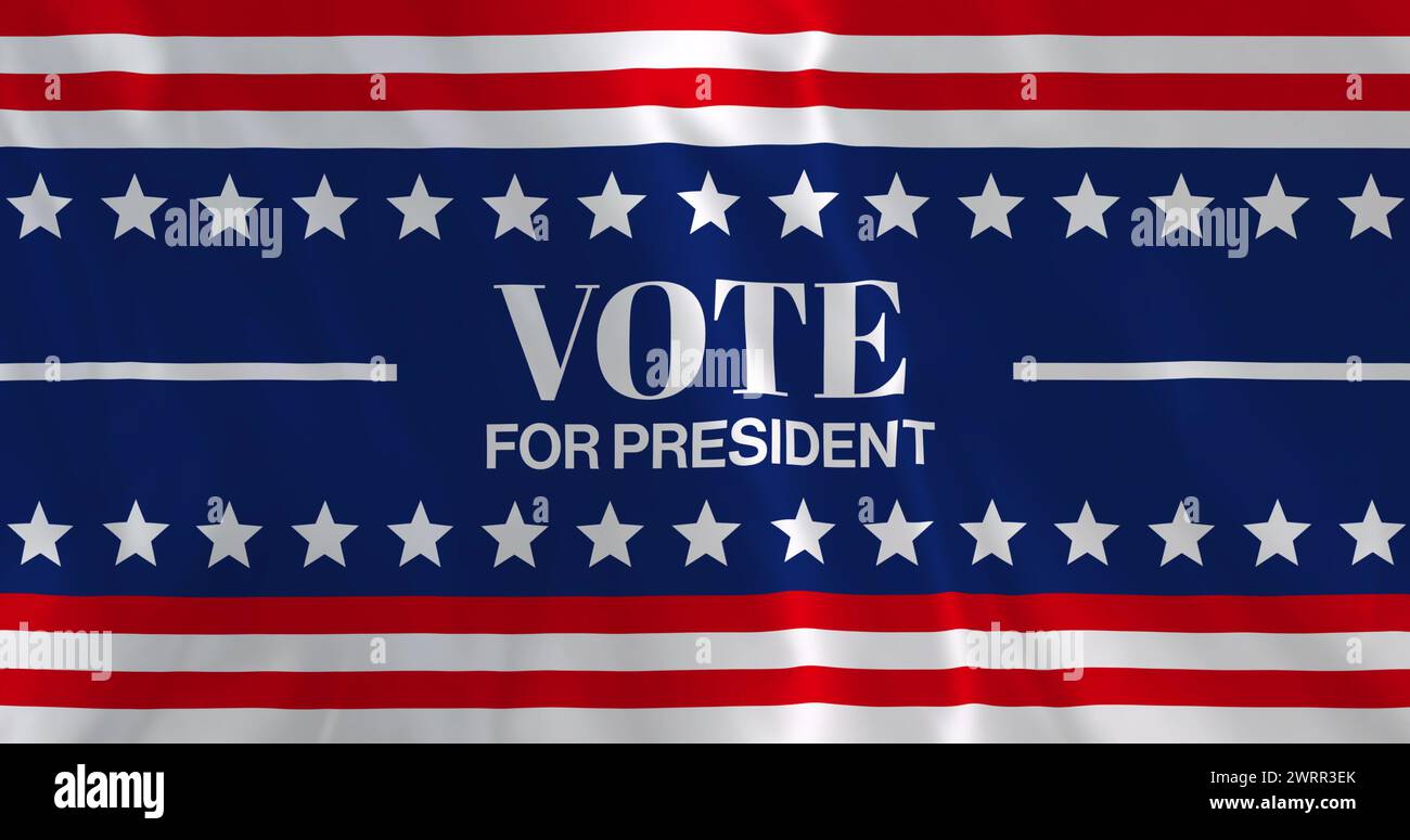 Immagine del testo del voto per il presidente sulle strisce rosse, bianche e blu americane e le stelle bianche Foto Stock