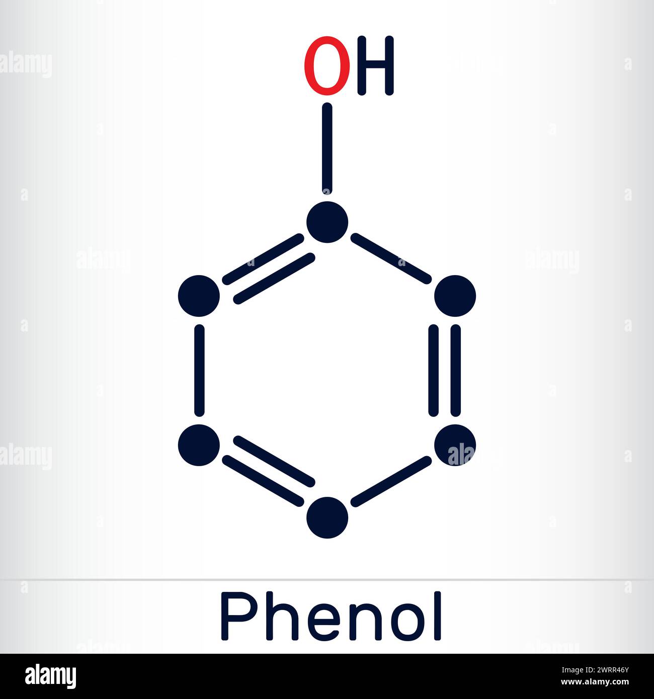 Fenolo, molecola di acido carbolico. Formula chimica scheletrica. Illustrazione vettoriale Illustrazione Vettoriale