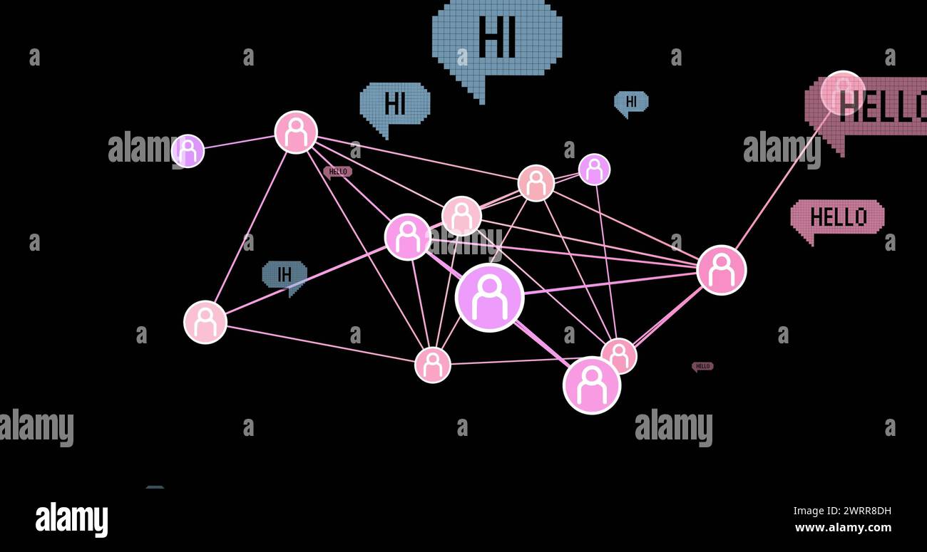 Immagine delle icone dei social media e testo su sfondo nero Foto Stock