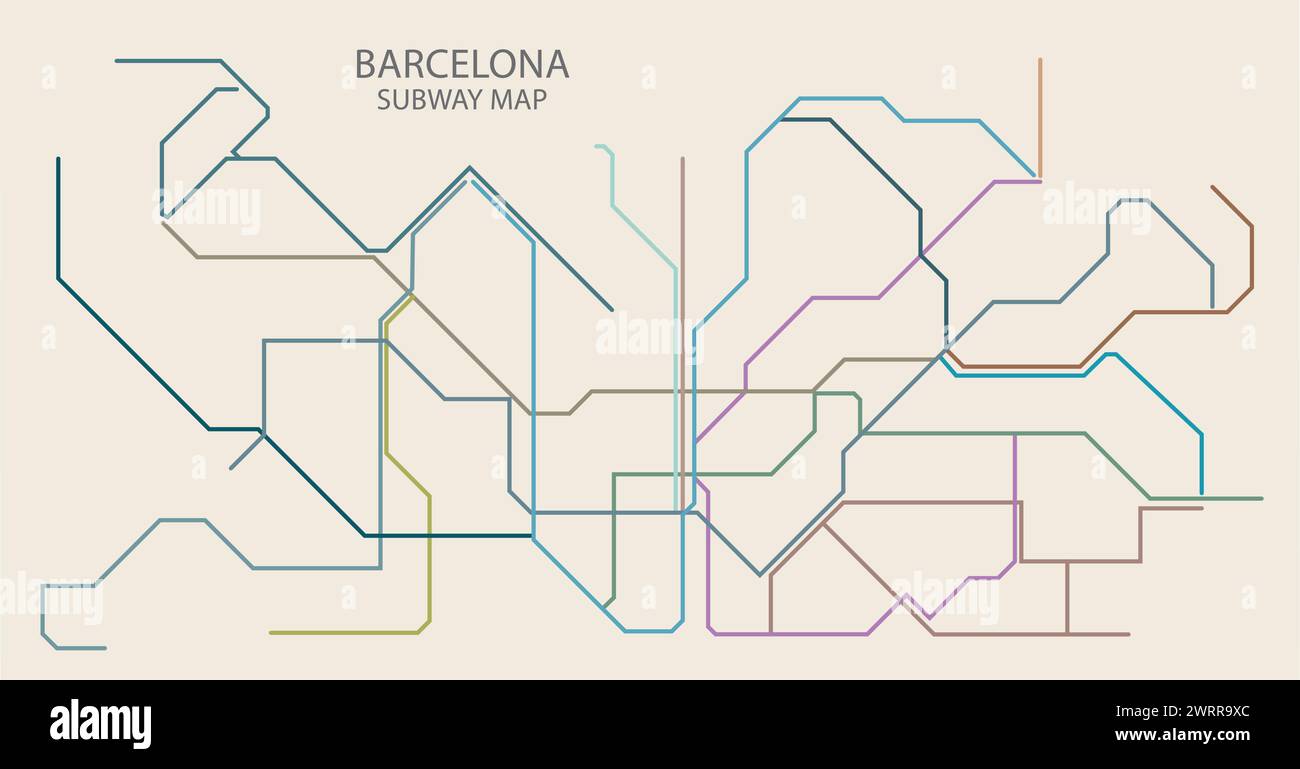 Mappa vettoriale della metropolitana di Barcellona colorata Illustrazione Vettoriale