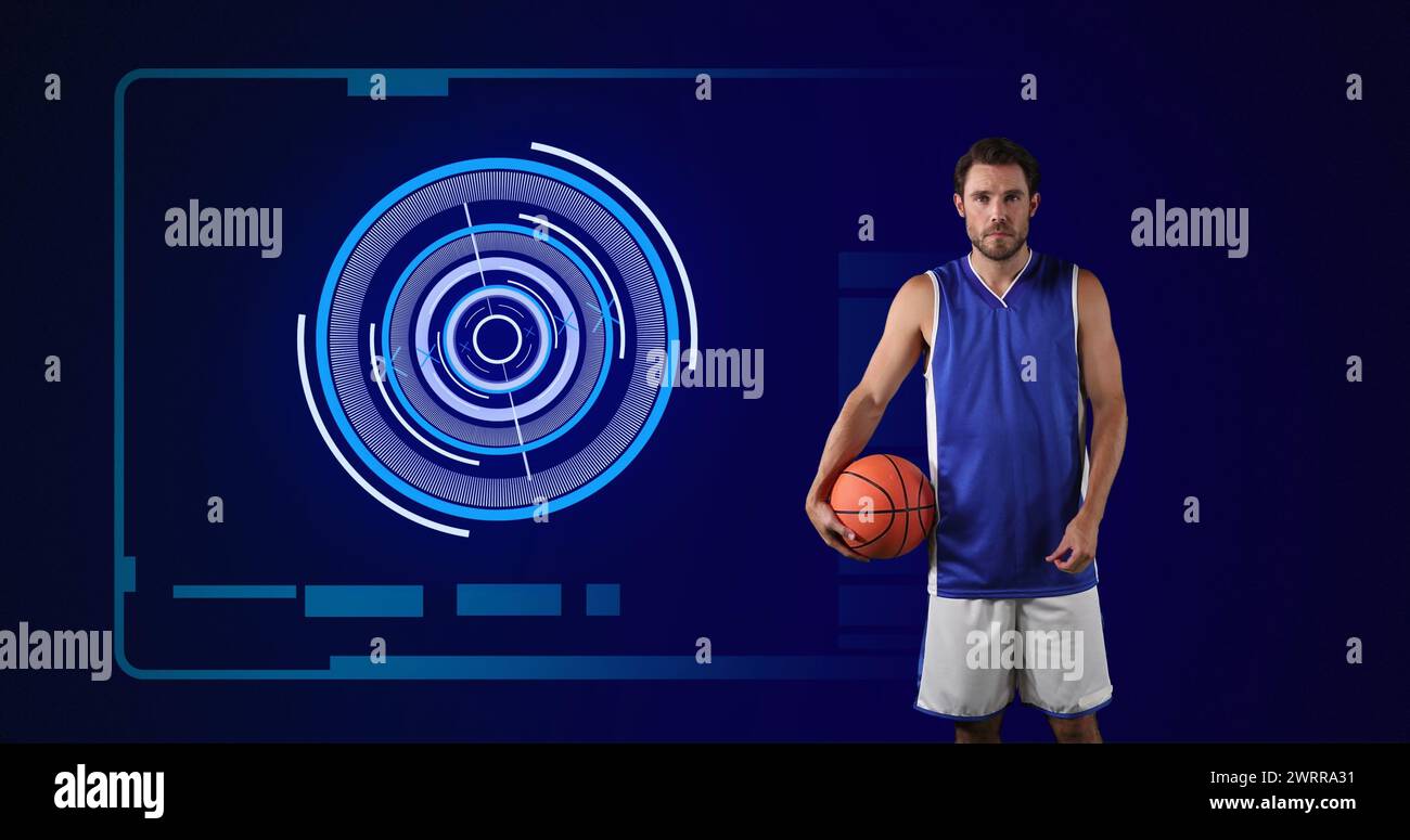 Immagine di un giocatore di basket con scansione dell'oscilloscopio ed elaborazione dei dati Foto Stock