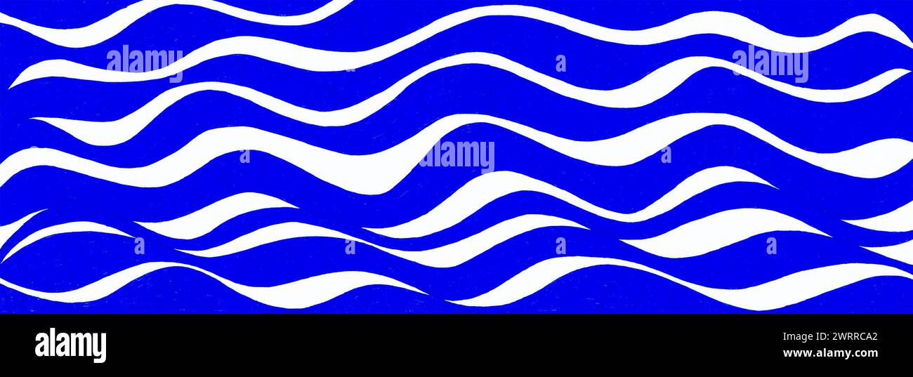 Sfondo astratto. Linee ondulate orizzontali di diverso spessore e forma. Blu su sfondo bianco. Stile di stampa. Foto Stock