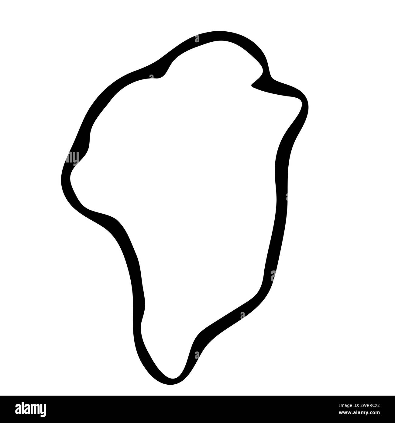 Mappa semplificata della Groenlandia. Contorno uniforme dell'inchiostro nero su sfondo bianco. Semplice icona vettoriale Illustrazione Vettoriale