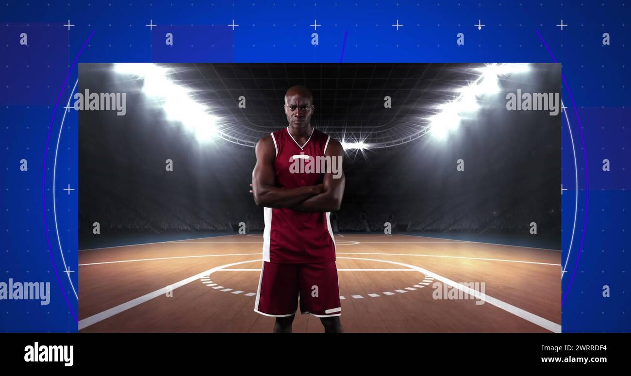 Immagine della scansione del campo sopra un giocatore di basket afro-americano maschile Foto Stock
