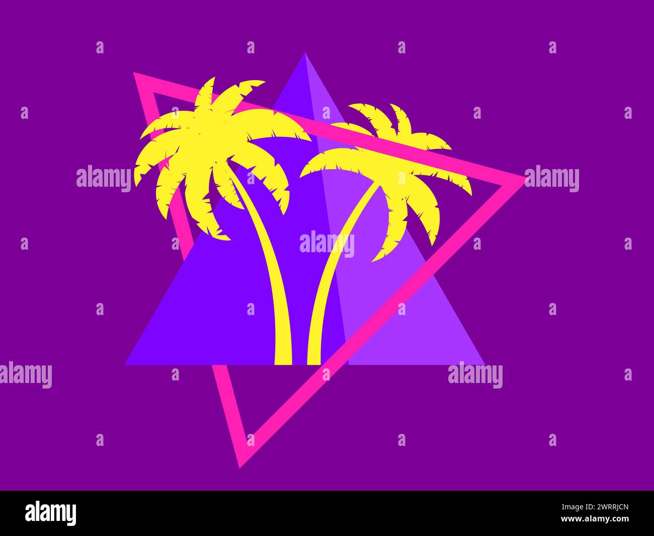 Palme nello stile futuristico degli anni '80 Triangolo con silhouette di palme tropicali sintetizzano gli anni '80 Design per banner e poster, pubblicità Illustrazione Vettoriale