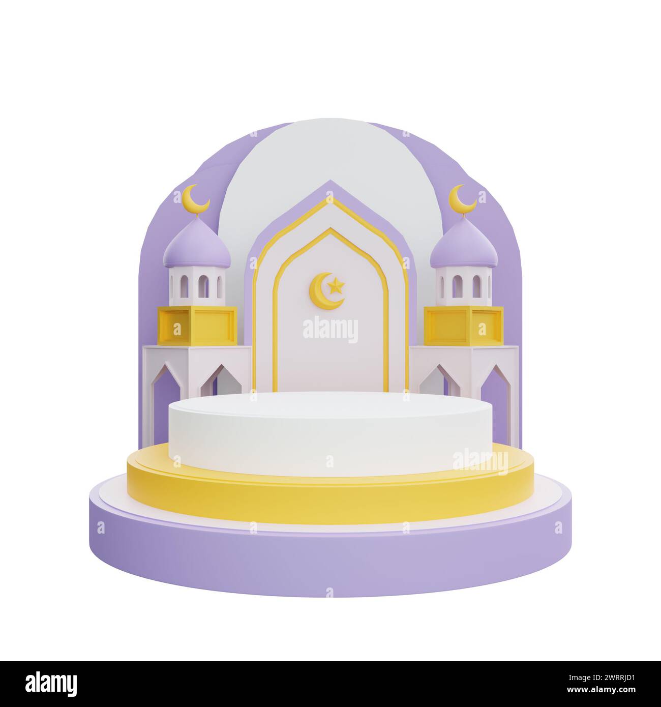 Modello per striscioni islamici in 3d, perfetto per le celebrazioni del Ramadan Kareem e di Eid Mubarak Foto Stock