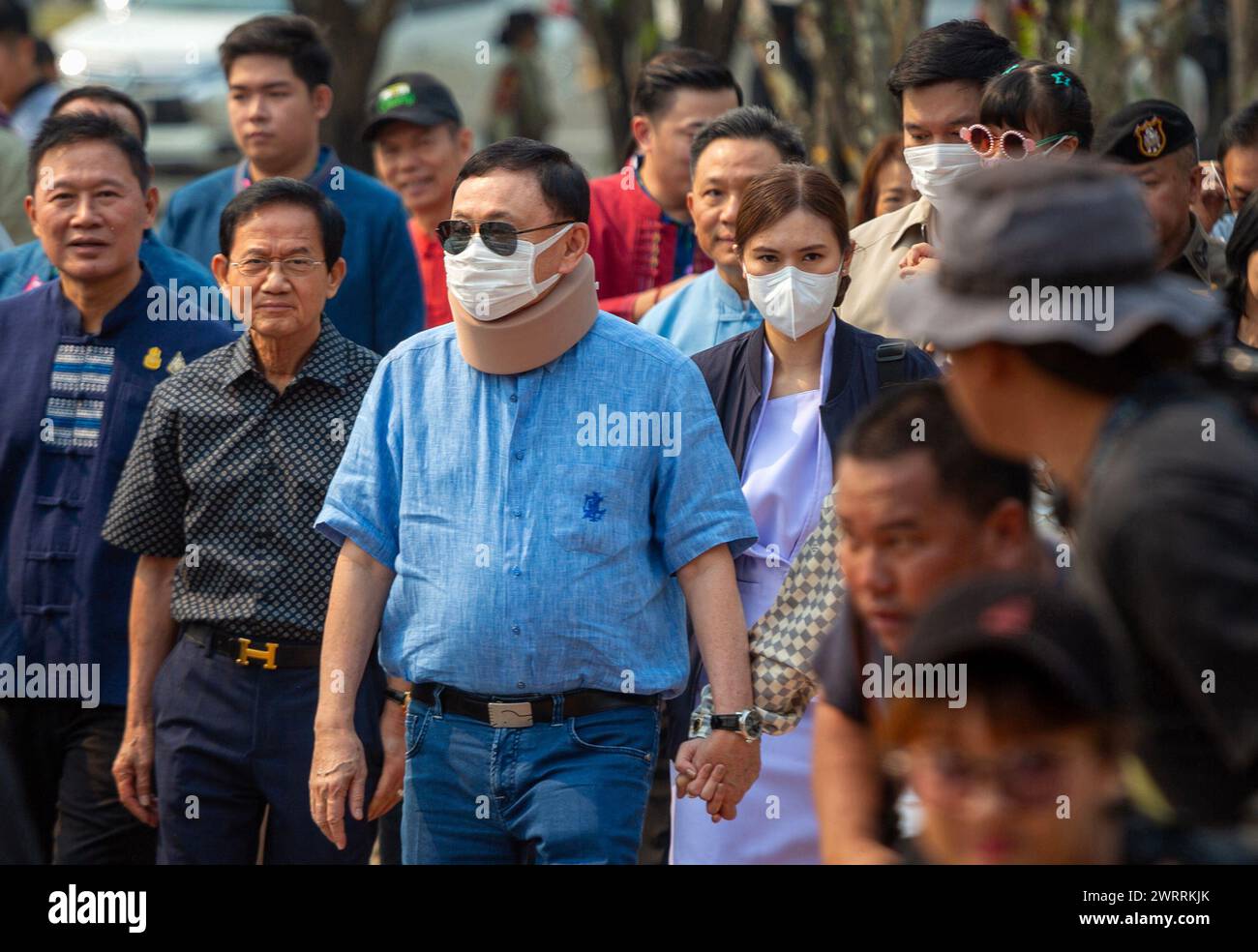 Thailandia. 14 marzo 2024. L'ex primo ministro thailandese Thaksin Shinawatra ha visto durante la sua visita al Royal Park Rajapruek a Chiang mai. Thaksin Shinawatra ha iniziato le sue prime apparizioni pubbliche dopo aver lasciato la detenzione. (Foto di Pongmanat Tasiri/SOPA Images/Sipa USA) credito: SIPA USA/Alamy Live News Foto Stock